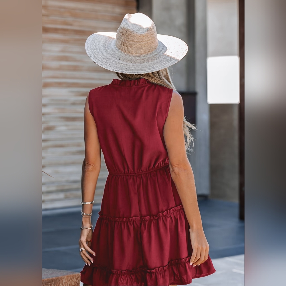 Tiered Ruffle Tie Neck Mini Dress
